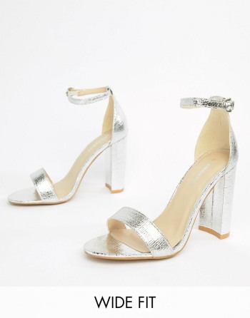 Glamorous Wide Fit Silver Barely There Block Heeled Srebrne - Ženske Sandale | 03826WOLD